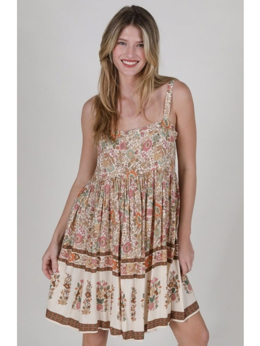 Natural Life Cream Floral Sleeveless Tank Mini Dress Size Medium